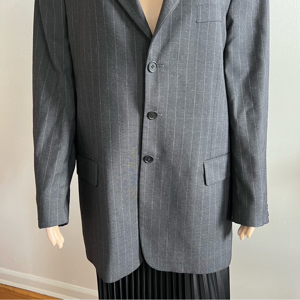 Vintage Valentino 100% Wool Jacket Blazer Dark Gray Pinstripes Size 52 42 Reg - Picture 4 of 13